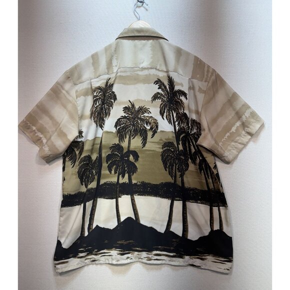 Island Tropics Hawaiian Shirt Mens Large Beige Black Button Up Shirt Sleeve Y2K - Picture 8 of 10